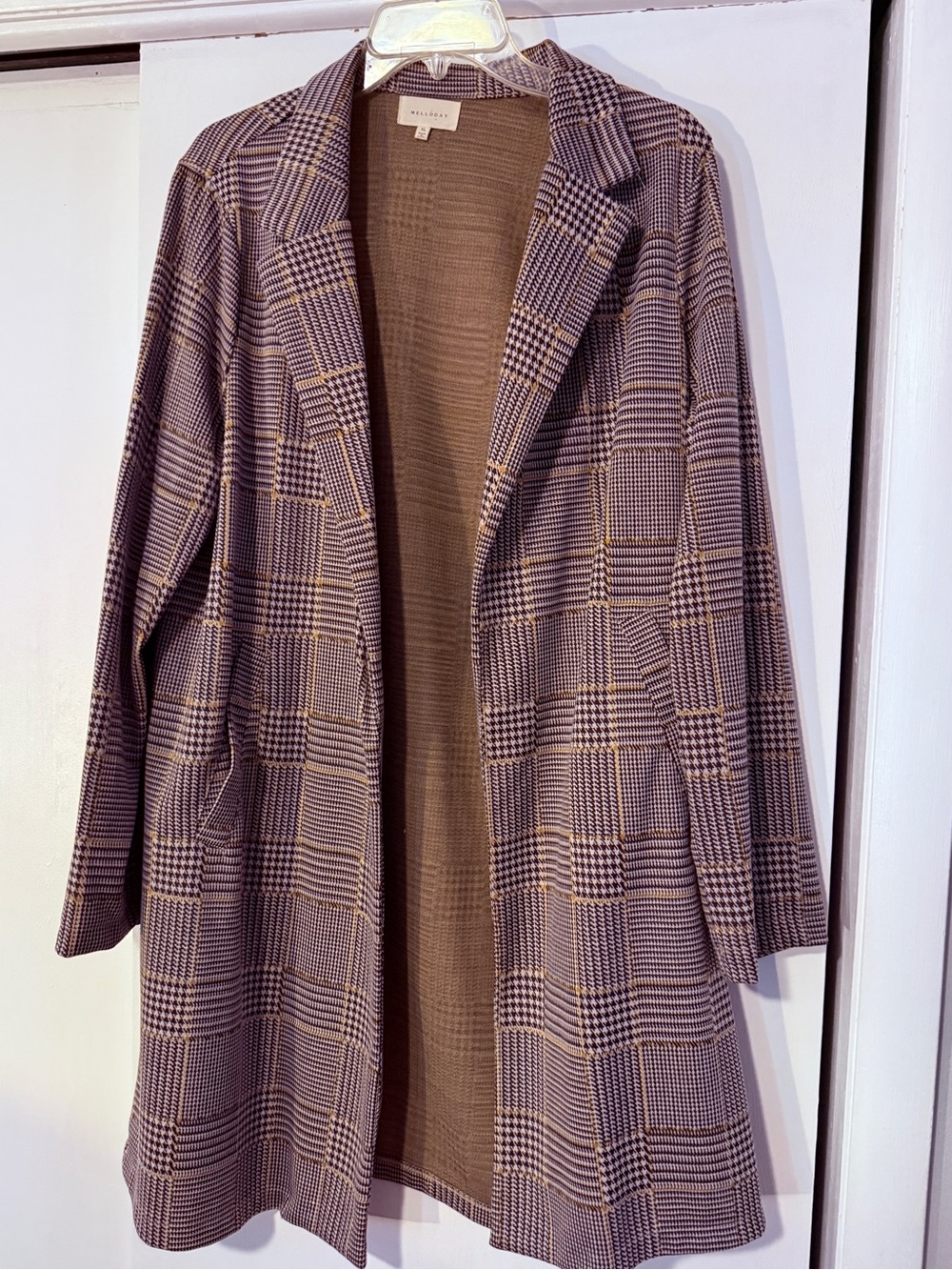 MELLODAY Brown Plaid Open-Front Trench Coat